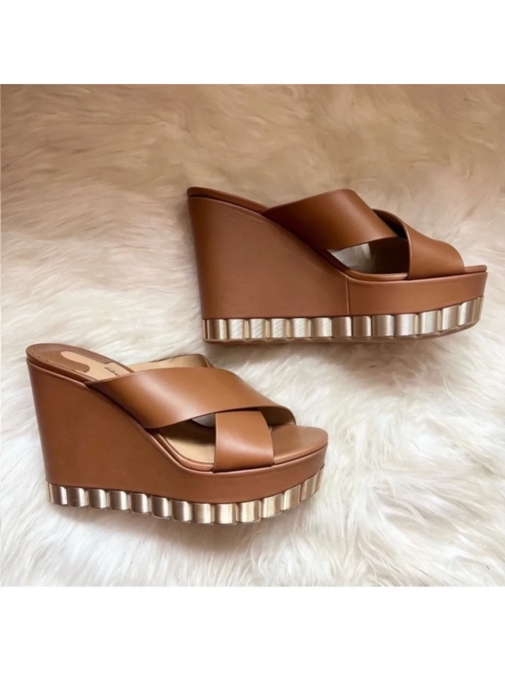 New! Salvatore Ferragamo Nicosia Brown Leather Platform Wedge Sandals